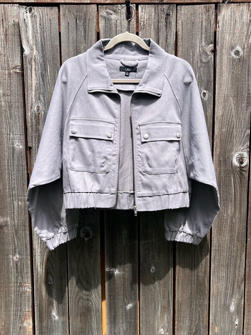 Lulus gray cropped bomber jacket size small